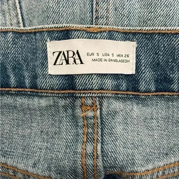 Zara Blue Denim Jean Skirt Size Small Distressed Mini Skirt 100% Cotton Fitted - Picture 5 of 7
